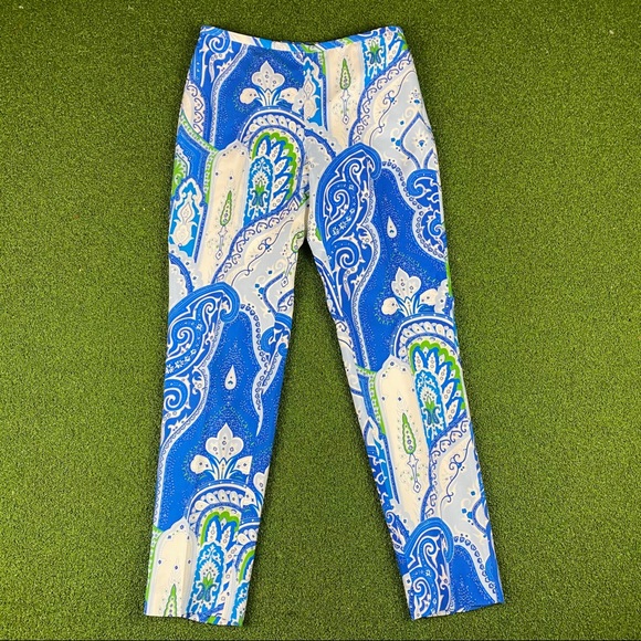 J. McLaughlin Blue paisley Print 100% Silk Pants - Picture 2 of 9